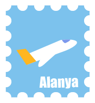 Een postzegel met daarop een stijgend vliegtuig