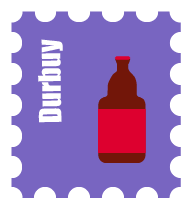 Een postzegel met daarop een flesje bier op afgebeeld uit Durbuy