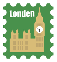 Een postzegel met daarop de big ben uit london afgebeeld