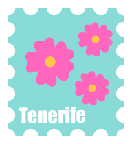 Een postzegel met daarop drie roze bloemen afgebeeld